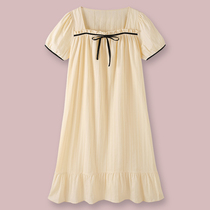 (Slightly bubble sleeve) Japanese Japanese fresh cotton pajamas women can wear nightskirts in summer