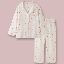 White Peach Bubble Water ~ Japanese Chinese ins Wind Cotton Gauze Pajamas Spring and Autumn Female Long Sleeve Student Home Clothes