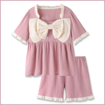 (Castle Princess) Japanese retro bow cotton gauze pajamas women 2021 new summer home wear