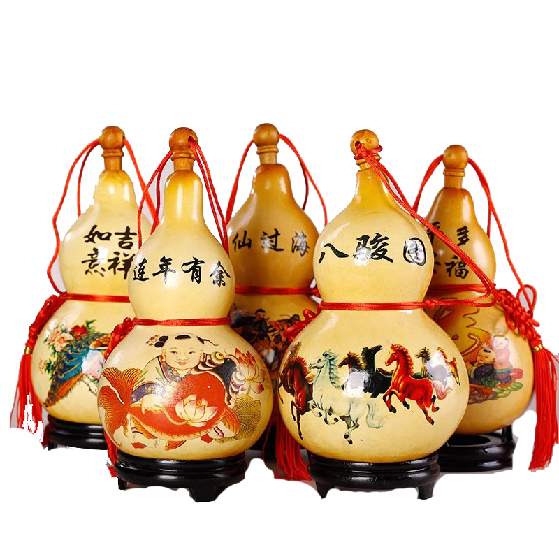 中大号葫芦贴画彩绘开口小葫芦17-30CM装饰烙画葫芦挂件文艺摆件