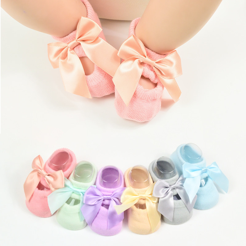 (3 Double Dress) 0-3 Months Newborn Socks 0-1 Year Old Female Baby Pure Cotton Non-slip No Bones Footwear Socks
