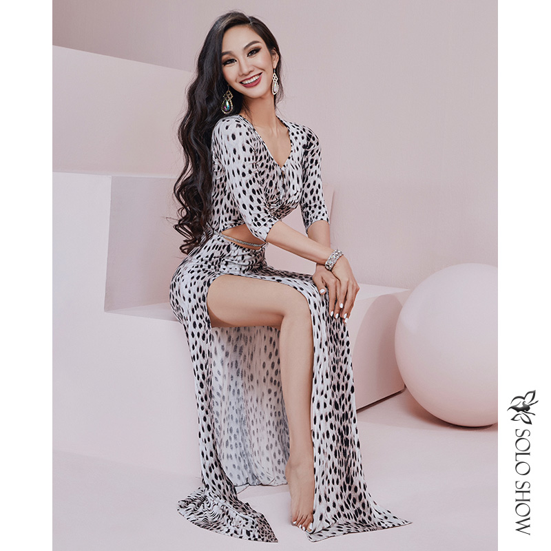 The spring and summer 2022 new belly dance and sexy BAO WEN Oriental Dance Beginners Long Dress Set Suite