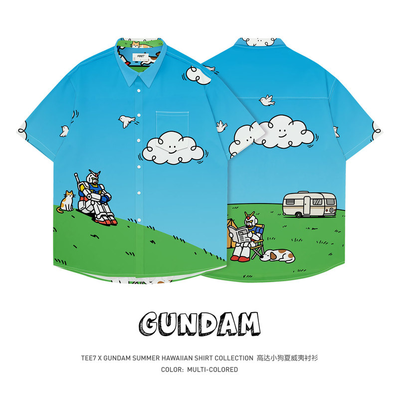 Tee7 - Innocence Gundam Childhood Time House Hawaiian Beach Leisure Vacation Shirt Dopamine Color Scheme Hot Item