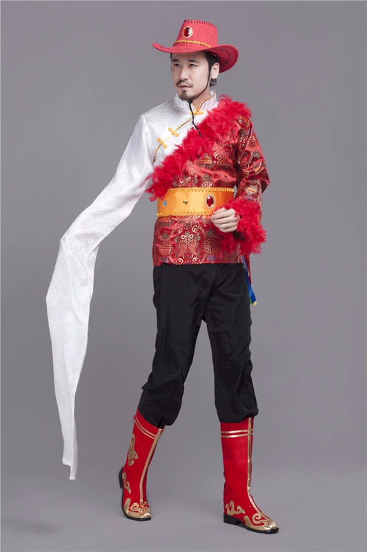 Trang phục biểu diễn Tây Tạng nam người lớn Tây Tạng tay áo biểu diễn trang phục thiểu số Mông Cổ Zhaxi Dele