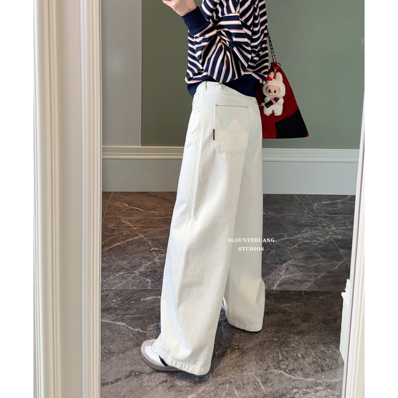 White Non-Stretch Scimitar Pants Floral Boxy Jeans 2026 Spring New Style Slimming Versatile 67523