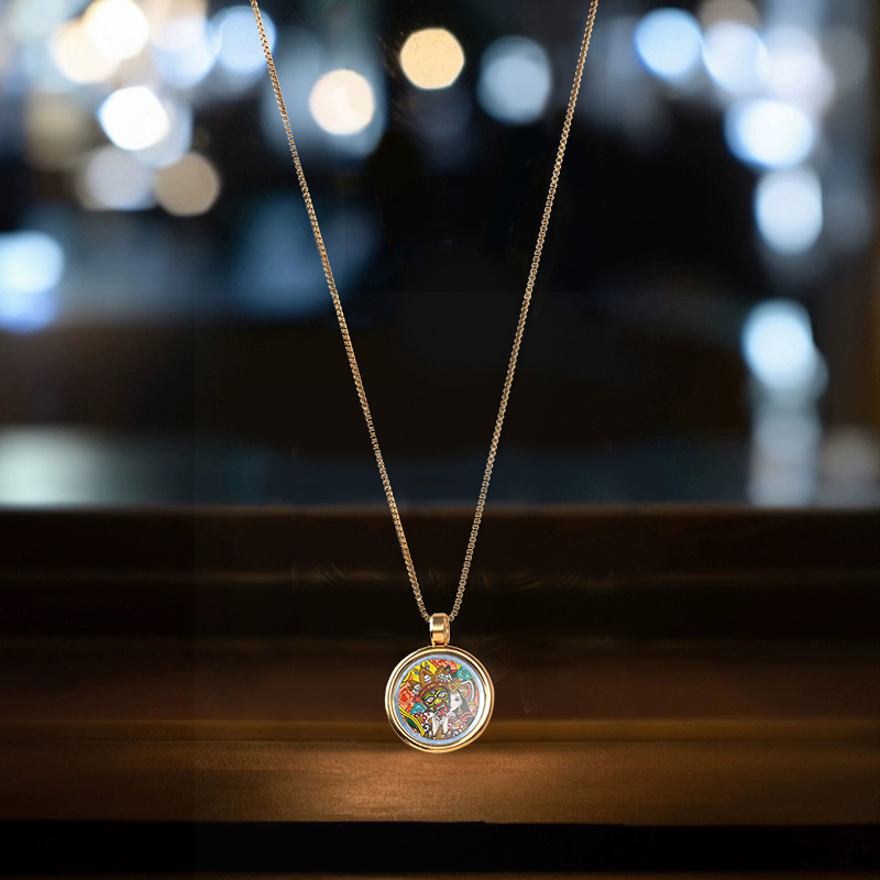 2cm Small Thangka Pendant Round Titanium Steel Double-Sided Zaki Ram Sweater Necklace Large Black Green Tara Yellow Fortune Zodiac Amulet