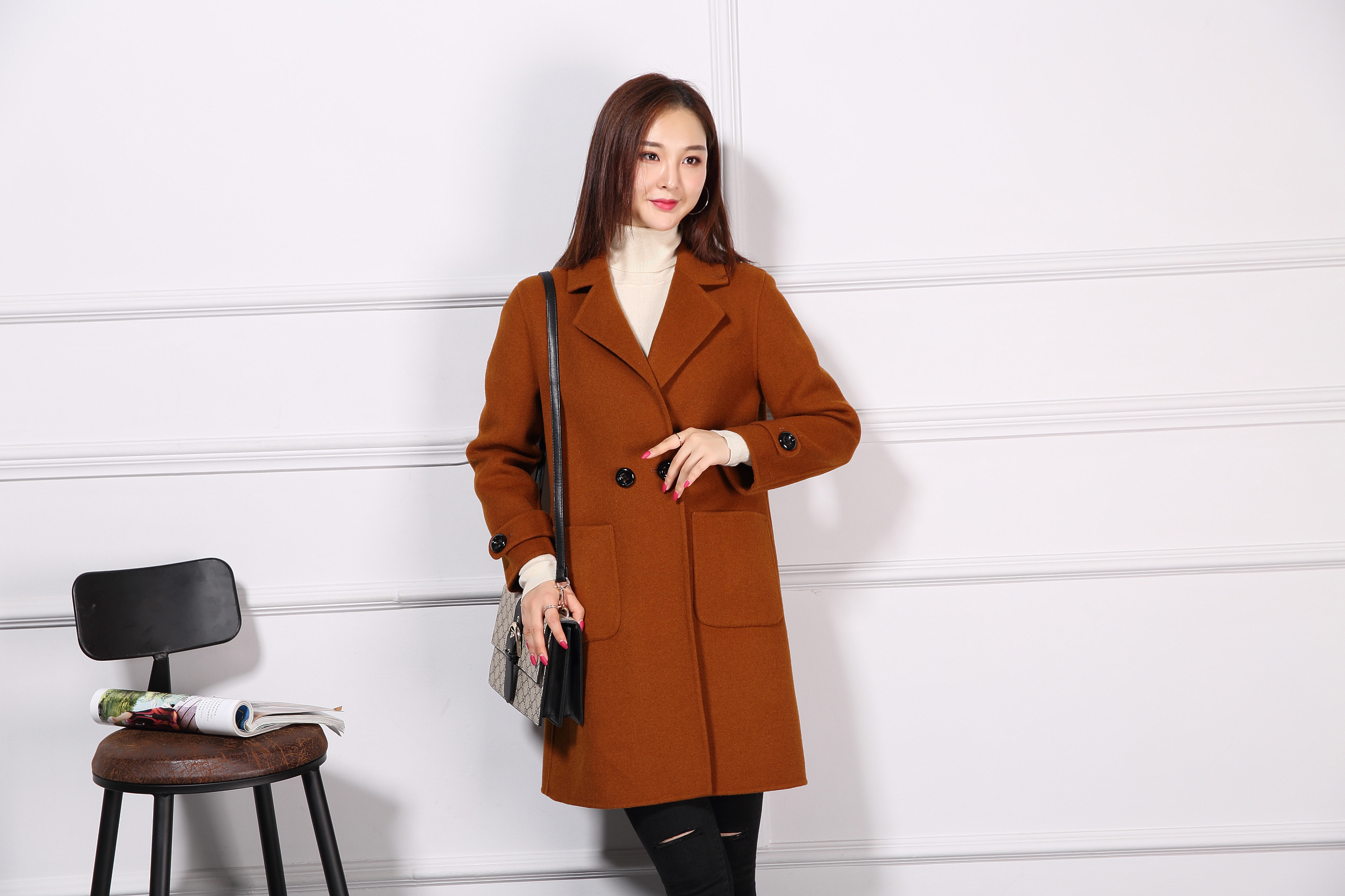 Áo khoác len màu caramel hai mặt áo khoác len dài phần phiên bản Hàn Quốc của phụ nữ tự tu 2018 mùa thu và áo len cashmere mùa đông áo khoác bomber nữ