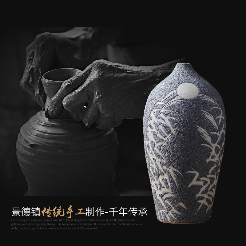 Jingdezhen ceramic TV ark, decorative vase bamboo living room decoration flower arranging creative Chinese style household furnishing articles