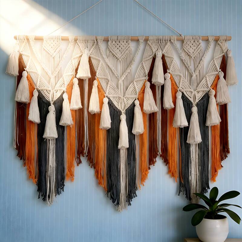 Bohemian Hand-Woven Tapestry with Tassels for Guesthouses and Hotels, Home Decoration, Cloud Shoulder Shape Cotton Rope Art Bohemian Hand-Woven Tapestry with Tassels for Guesthouses and Hotels, Home Decoration, Cloud Shoulder Shape Cotton Rope Art