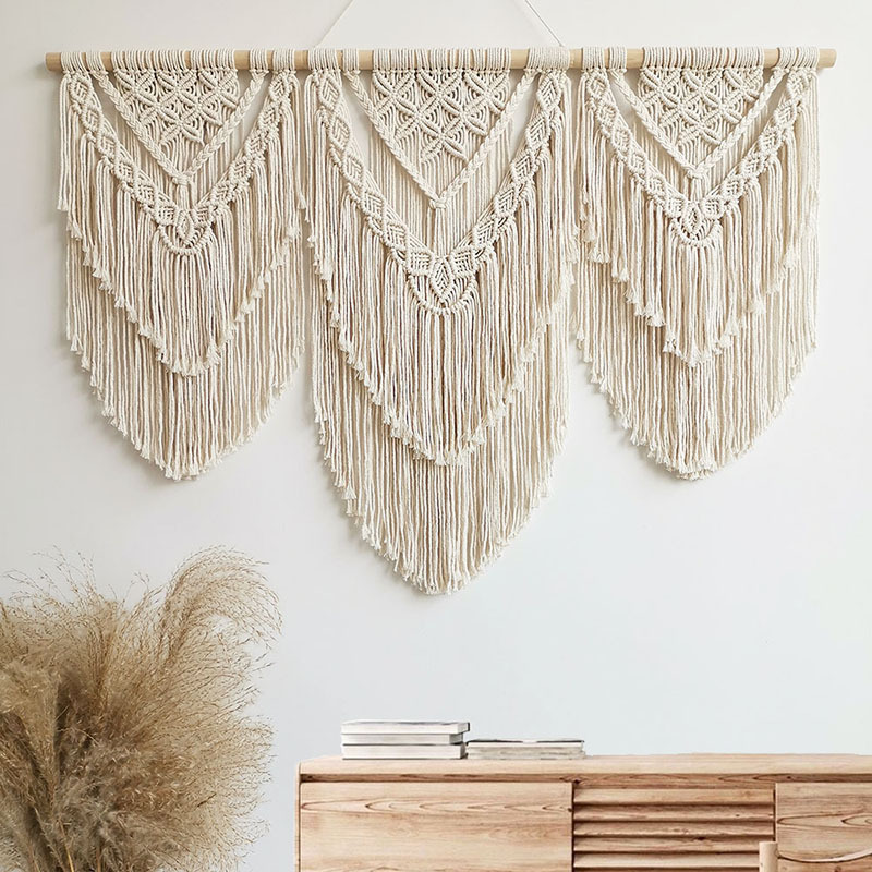 Hand-Woven Nordic Lace Tassel Cotton Rope Large Tapestry Wall Hanging Simple Decorative Partition Door Curtain