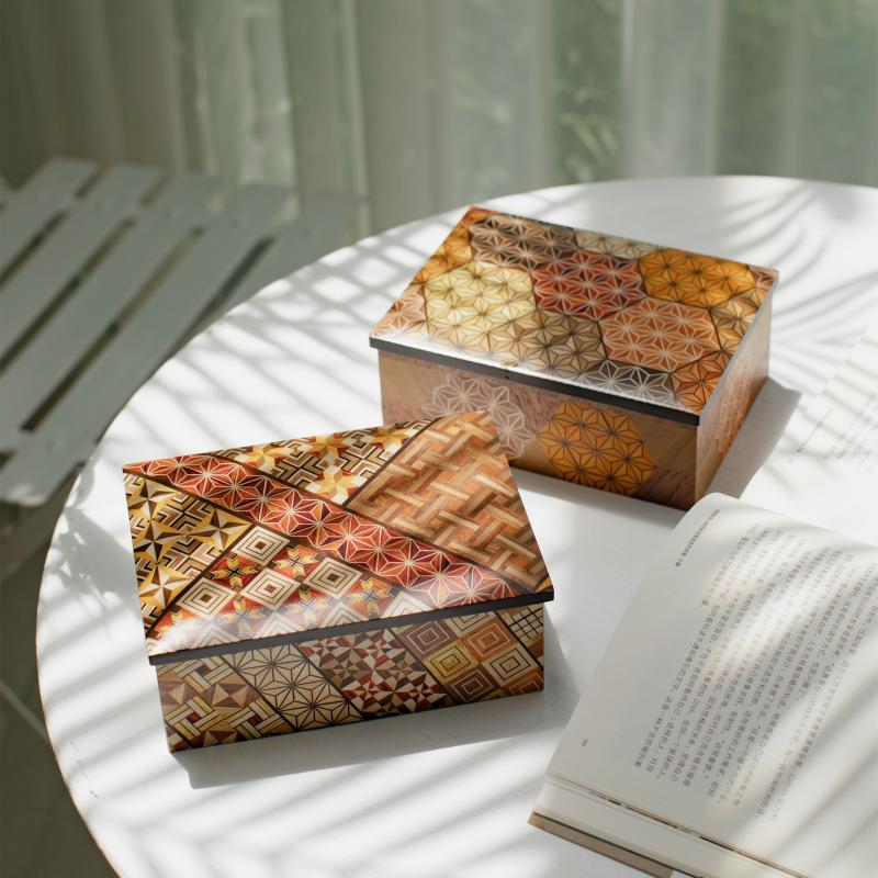 Japan pinning fine workmanship solid wood parquet Japanese style 5-inch first decorated case retro desktop containing box small matter box