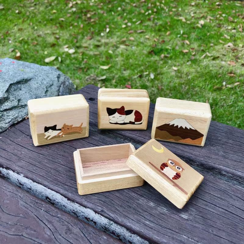 Japanese yoseki workmanship 3 inch small box wood inlaid mini Japanese creative wooden storage box cute jewelry box