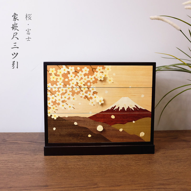 Japanese box root pinning fine work day style wood inlaid solid wood three-layer storage cabinet retro drawer for containing small bucket cabinet