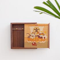 Japan Pinning Wood Fine Works Wood Inlaid with Treasure Cat Wooden Key Cabinet Day Style Retro Genguan Creative Storage Box