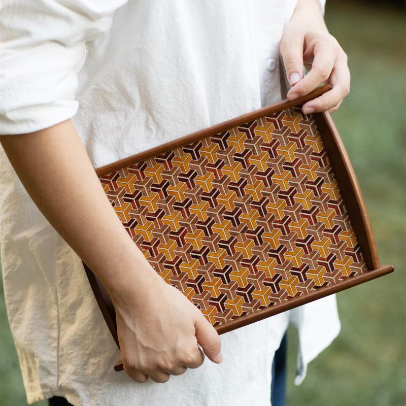 Japan's Hakone Yumu fine craftsmanship new handmade solid wood tea tray solid wood parquet Japanese hand-paid long plate storage tray