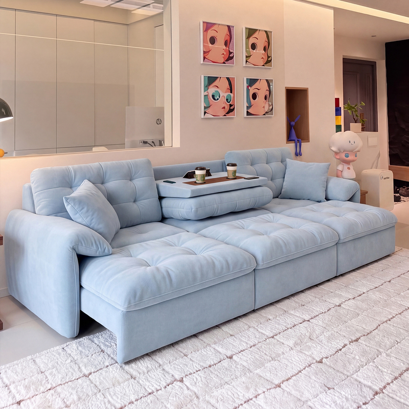 Electric Sofa with Removable and Washable Cat-Scratch Fabric, Reclining and Sleeping Function, Adjustable and Extendable, Suitable for Small Living Rooms, Cream Style Electric Sofa with Removable and Washable Cat-Scratch Fabric, Reclining and Sleeping Function, Adjustable and Extendable, Suitable for Small Living Rooms, Cream Style