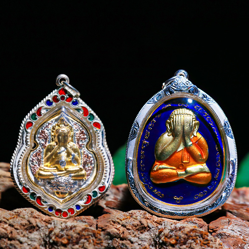 15 years old shop Thai Buddhist dragon lady 58 Flame Beep King Shelter Buddha 2555 Pure Silver Shell Necklace Pendant-Taobao