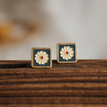 Retro mosquito coil earrings without ear hole female flower French square earrings painless earrings