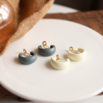 Circle Mosquito Coil Dish Ear Clip Wooden Earrings Without Earring Earrings Minimalist Around Earrings White Design Sensation-Japan-ROK Ins Wind