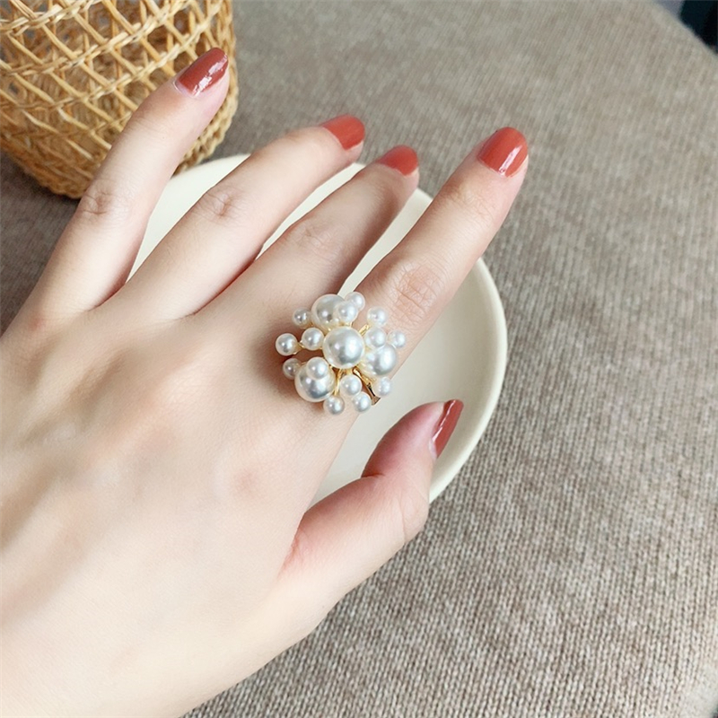 Super fairy pearl flower ring open ring index finger temperament fashion exaggerated personality female net red with ins Han