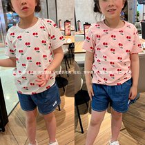 Day Single Tide Card Summer Children Cute Little Cherry Pure Cotton Short Sleeves T-shirt Round Collar Women Bao Cotton Comfortable Blouse Short T