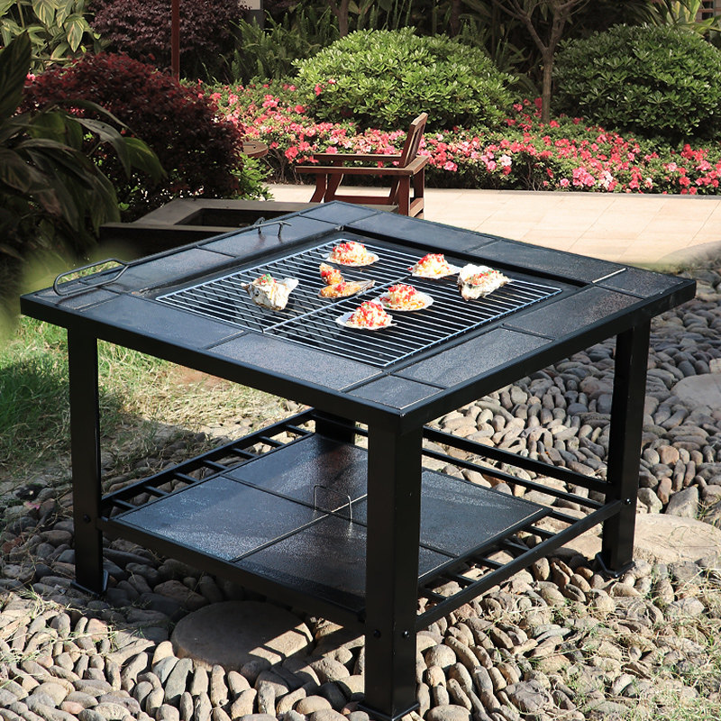 Outdoor BBQ Table Garden BBQ Outdoor Square Rainproof Ceramic Table Fashion Casual Charcoal BBQ Grill