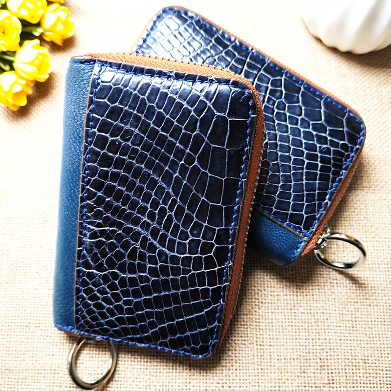 Luxurious High-Gloss Crocodile Leather Coin Purse, Driver's License Zipper Card Holder, Ostrich Leather Bag, Car Key Bag, Snakeskin Business Card Holder