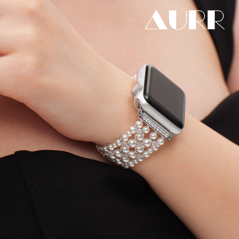 Four-Layer Heavy-Duty Weaving! Apple iWatch Pearl Strap Smart Watch with Interchangeable Strap, Australian White 925 Silver Buckle
