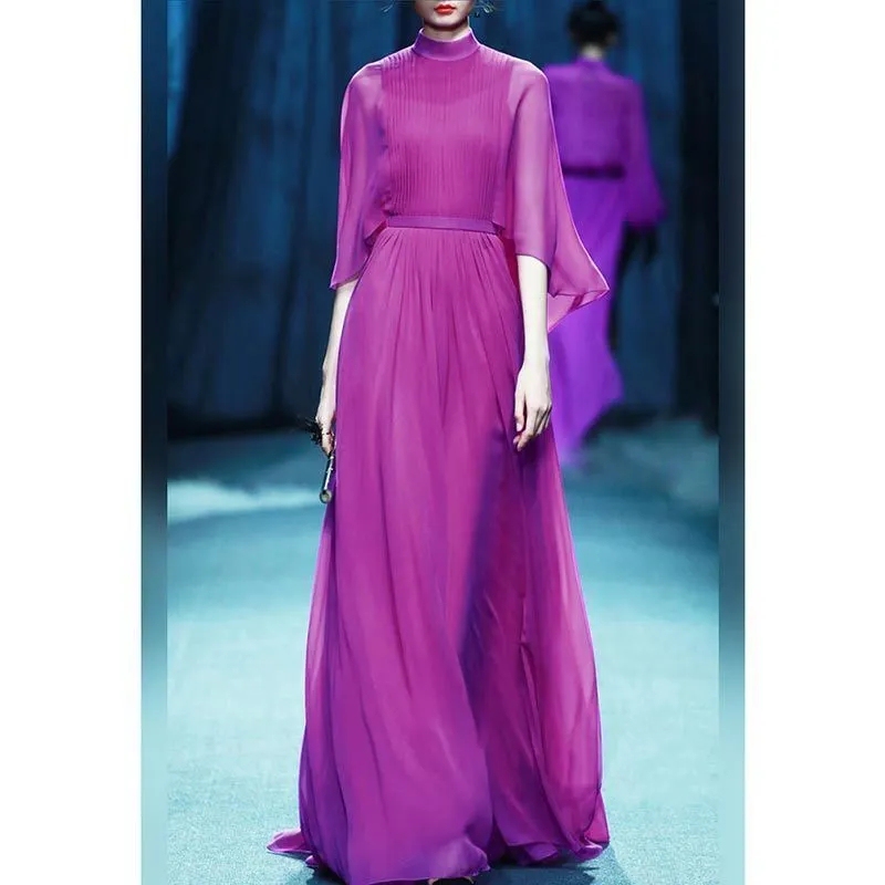 High-End Catwalk Style, Noble Purple, Simple and Stylish Cape-Style New Dress, Chiffon Long Formal Dress