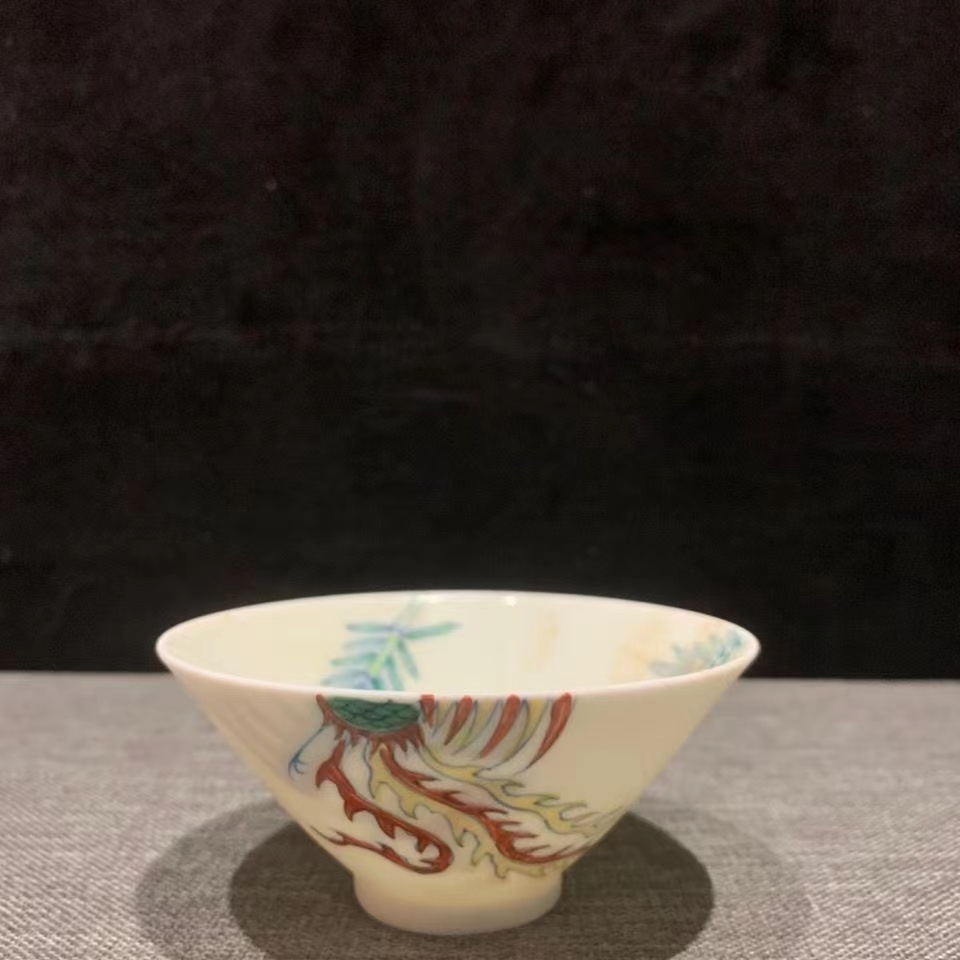 Antique Porcelain Old Objects Great Bright to become a year Bucket Hat Bowl Over Wall Phoenix Old Porcelain Tea Bowl Cup Tea Bowl Guochao-Taobao