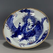 European antiques returned to the Qing Dynasty Kangxi year blue and white underglaze red over the wall dragon pattern bowl complete collection of old objects