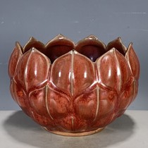 Antique porcelain supplies old goods Song Dynasty Jun porcelain kiln monochrome glaze red glaze lotus bowl washed