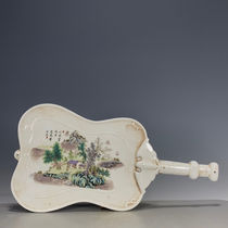 Antiques second-hand goods ancient porcelain Republic of China period pastel landscape porcelain fan ornaments decorative antiques and old objects