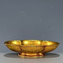 Antique antique plum blossom type pure copper gilt tall fruit plate old object collection