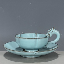 古董瓷器古玩大宋官窑老瓷汝窑天青釉龙鼎盖杯全品老货龙涎杯茶盏