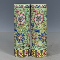 Antiques antiques old goods old goods ancient porcelain miscellaneous Qianlong year green glaze pastel wrapped flowers incense sticks incense ware