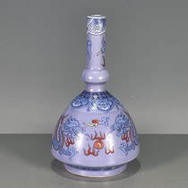 Antique porcelain supplies old goods and exquisite products purple glaze sea water dragon pattern small vase ornaments made in the Qianlong period of the Qing Dynasty