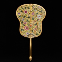 Qianlong period of the Qing Dynasty enamel and gilt flower pattern fan height 43 3cm diameter 23cm