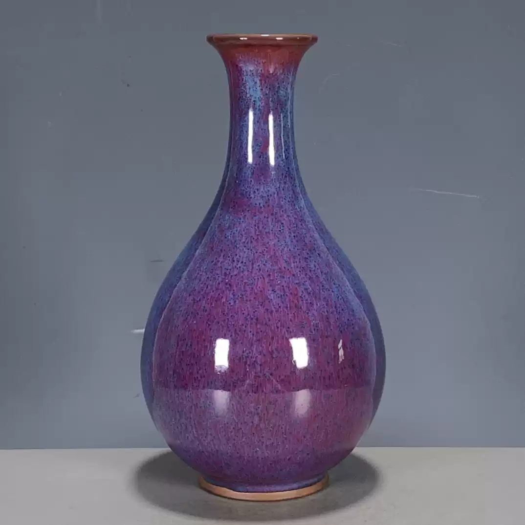 中国 宋代钧窑花瓶 紫釉下膨形瓶 宋代钧窑蓝釉瓷真品窑变十品玉壶春瓶五大名窑瓷器收藏老物件