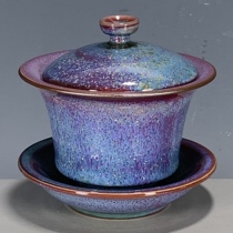 瓷器古董全品老窑口钧瓷窑变三才盖碗茶具摆件包老保真传世收藏