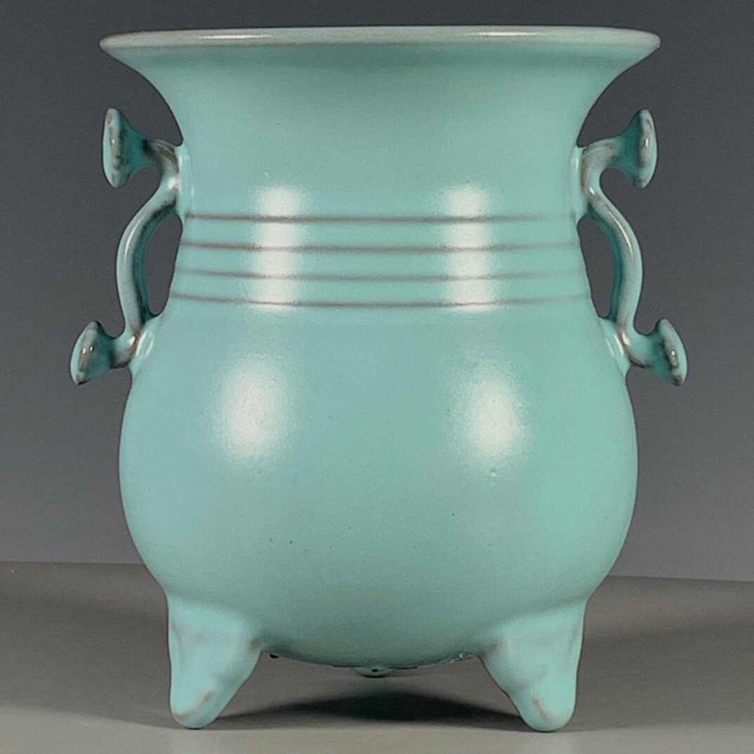 中国古美術・宋代 哥窯 双耳炉 灰青釉・観賞用・香炉・装飾品・縁起物・文房置物 宋代 汝窯 双耳磁香炉