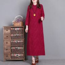 Clothes all Gagger artistic standout collar disc buckle improved qipao jacquard cotton linen in long style with dress fall long sleeve woman