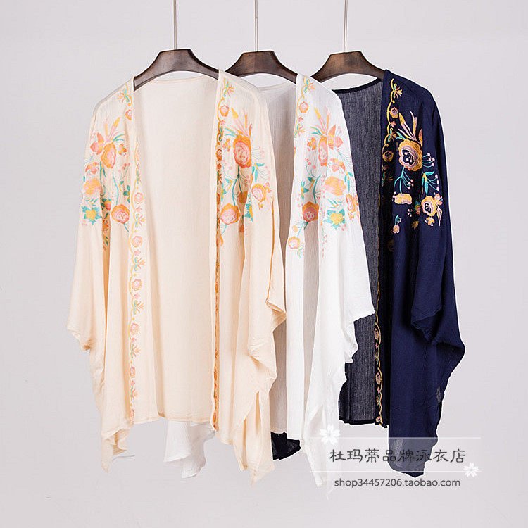 Ethnic style embroidered cardigan Swimsuit blouse Sunscreen suit Seaside vacation loose outer shawl Beach coat top