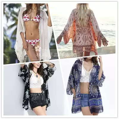Chiffon thin cardigan shawl seaside resort bikini swimsuit outside blouse beach sunscreen dress women's long version