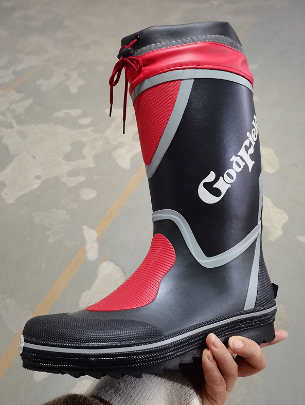 DH-01 Japanese classic red mouthguard reflective belt leather soft good-looking men's high-tube rubber waterproof rain boots absorb sweat