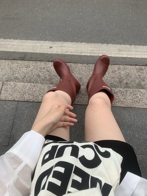 European and American style super handsome ladies Japanese original single letter beauty SHINBI high school tube rubber cotton single lining rain boots
