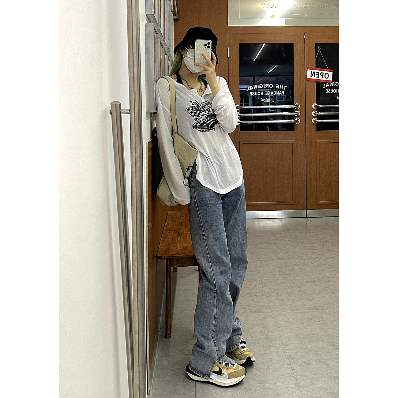 DREAM SEVEN77 Straight Barrel Jeans Woman 2021 Fall new 100 lap high waist open fork wide leg pants