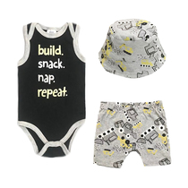 Foreign trade baby suit-cotton sleeveless romper five-point pants hat 3-piece summer fashion male baby childrens clothing