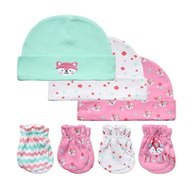 Newborn baby hat anti-grip glove sock pure cotton suit thin and cute cartoon baby supplies for 0-3 months