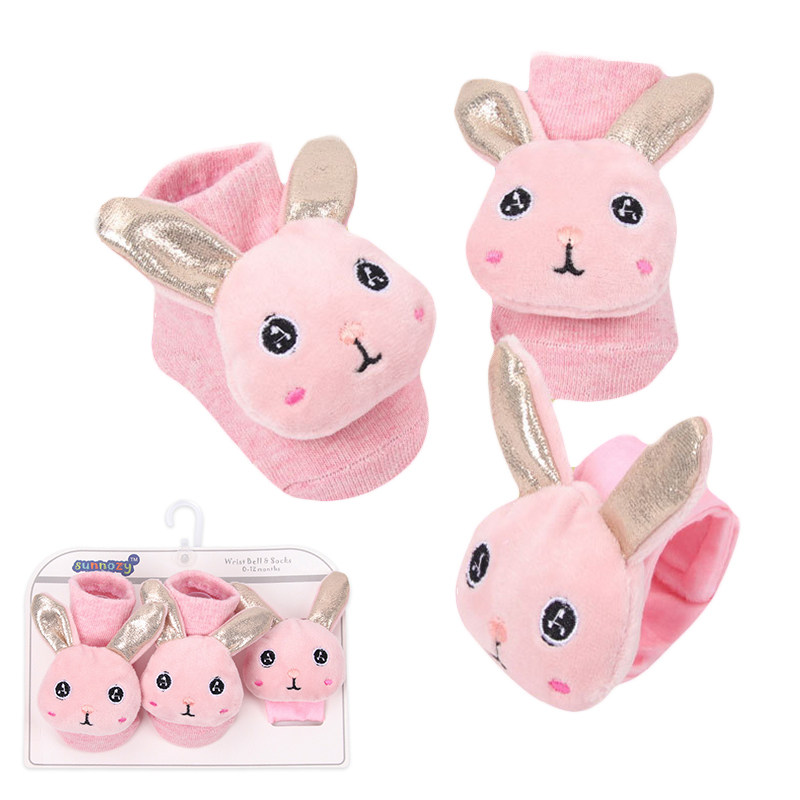 Infant cartoon animal wrist rattle with anti-slip socks set toddler toy